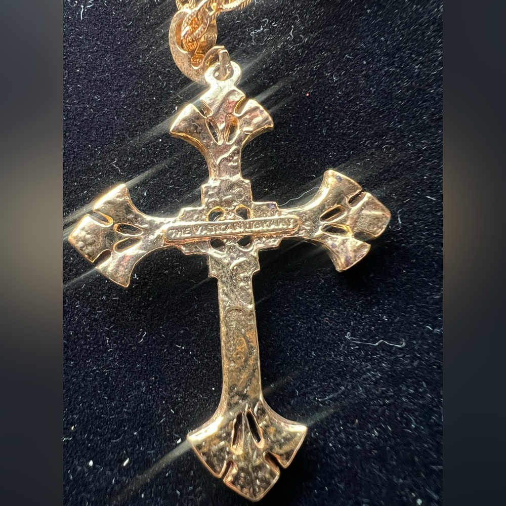 Vatican Library Gold-Tone Cross Necklace w/ Sparkling Rhinestones - Picture 13 of 16